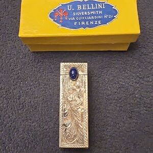 U. Bellini Silver Lipstick Compact With Mirror with Blue Stone